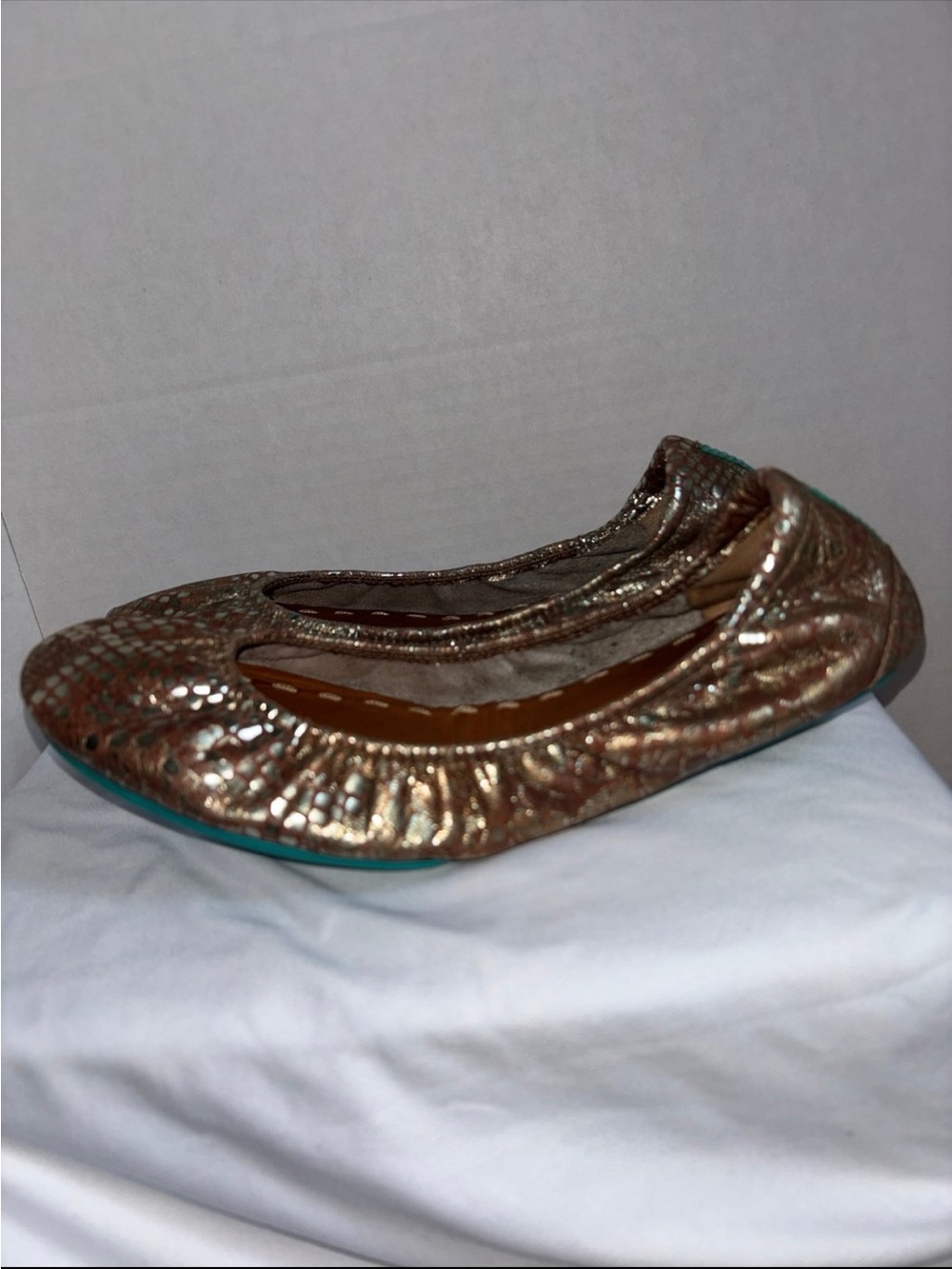 Tieks Metallic Bronze Ballet Flats with Teal Soles size 8
